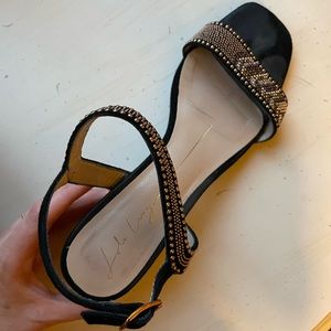 Bronze beaded heeled sandal
